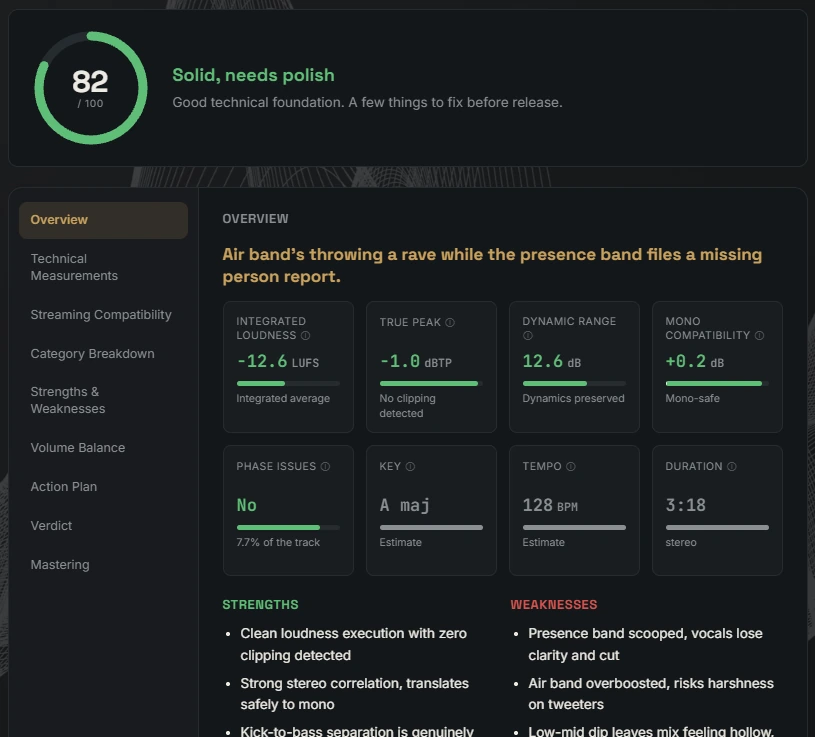 MixJudge report — overview and score